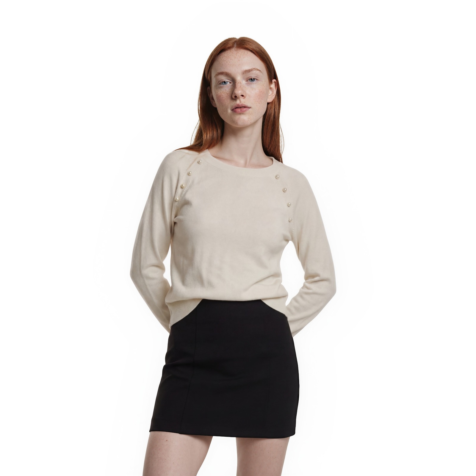 Nwt Banana Republic Sweater Women's Size Medium Cream Pearl Button Shoulder